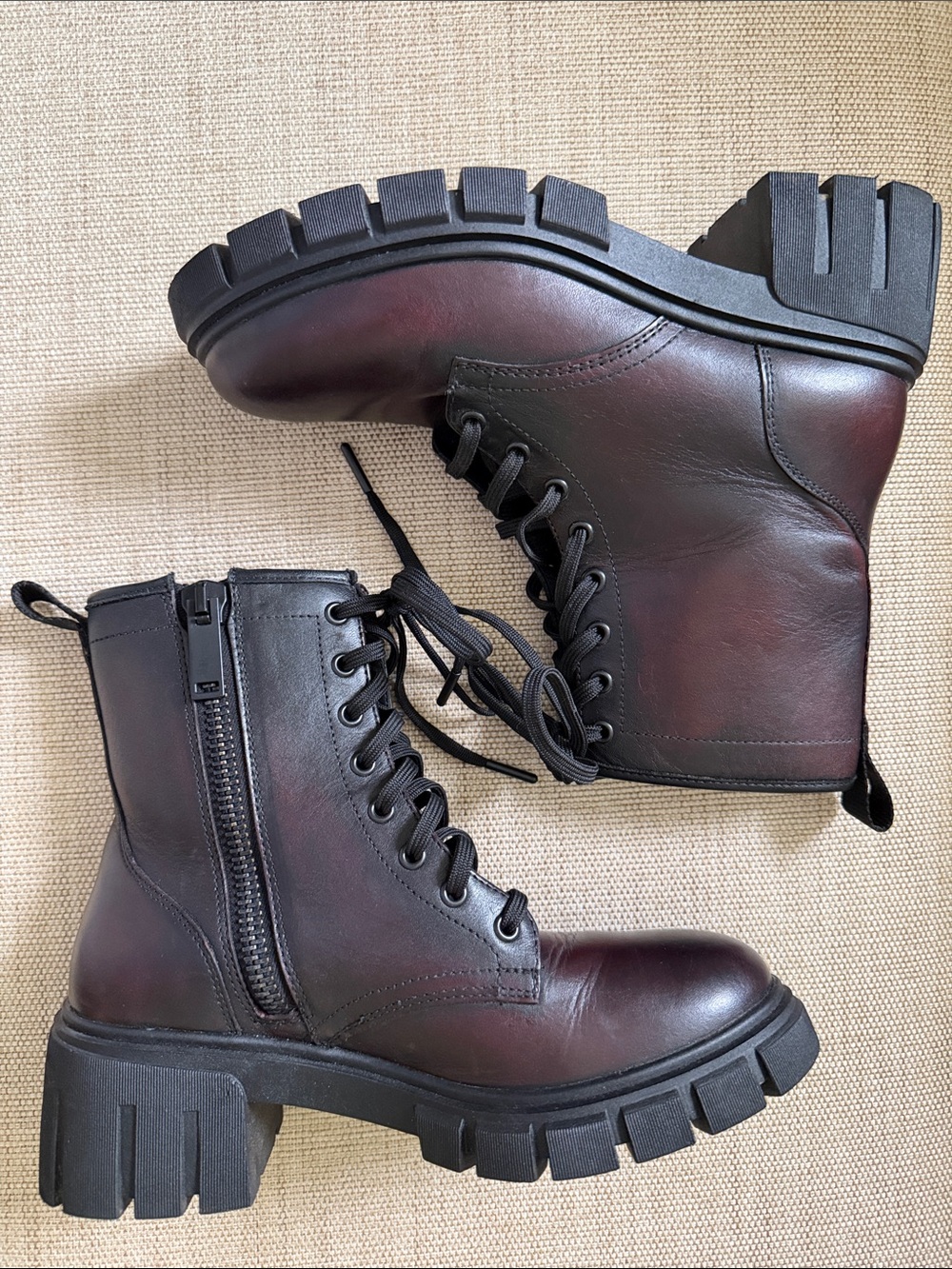 Thursday Boot Co Women's Combat Boots Burgundy Leather Lug Sole Side Zip Size 7